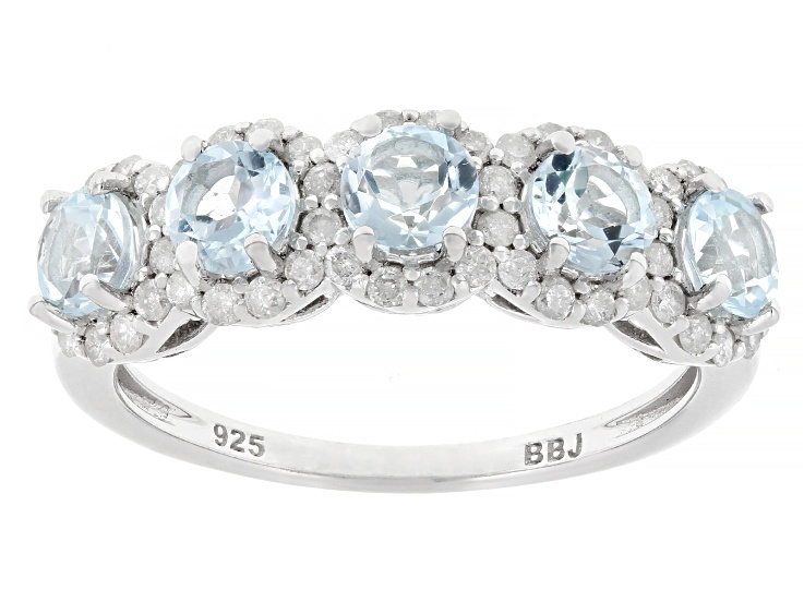 Pre-Owned Blue Topaz With White Diamond Rhodium Over Sterling Silver 5-Stone Ring 1.58ctw