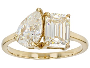 Pre-Owned Strontium Titanate 10k Yellow Gold Toi Et Moi Ring 4.34ctw