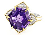 Pre-Owned Hexagon Canela Amethyst Rhodium and 18K Yellow Gold Over Silver Ring 5.28ctw
