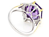 Pre-Owned Hexagon Canela Amethyst Rhodium and 18K Yellow Gold Over Silver Ring 5.28ctw