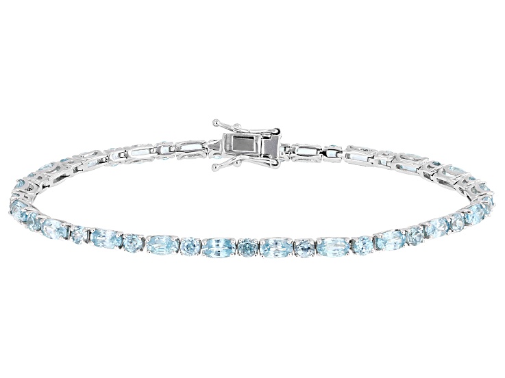 Pre-Owned Blue Zircon Rhodium Over Sterling Silver Tennis Bracelet 10.00ctw