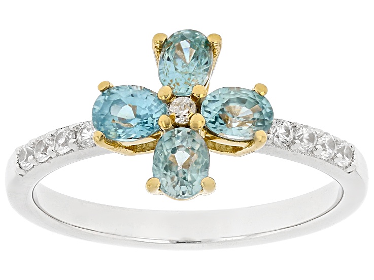 Pre-Owned Blue With White Zircon Rhodium and 18k Yellow Gold Over Sterling Silver Ring 0.93ctw
