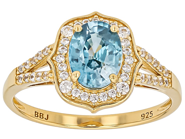 Pre-Owned Blue Zircon With White Zircon 18k Yellow Gold Over Sterling Silver Ring 2.23ctw