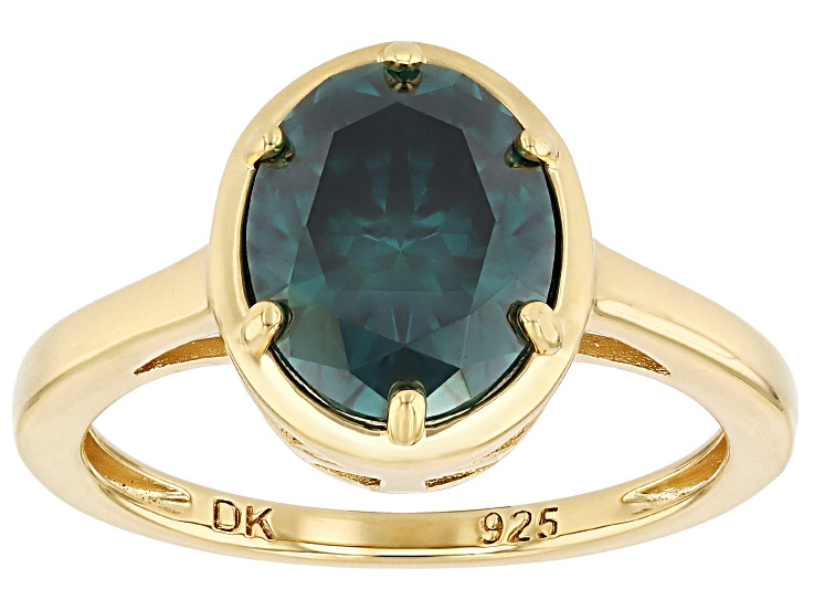 Pre-Owned Green Moissanite 14k Yellow Gold Over Silver Solitaire Ring 3.00ct DEW.