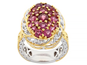 Pre-Owned Rubellite Rhodium And 24k Gold Over Palladium Sterling Silver Cluster Ring 2.79ctw