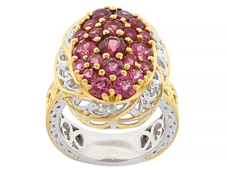 Pre-Owned Rubellite Rhodium And 24k Gold Over Palladium Sterling Silver Cluster Ring 2.79ctw