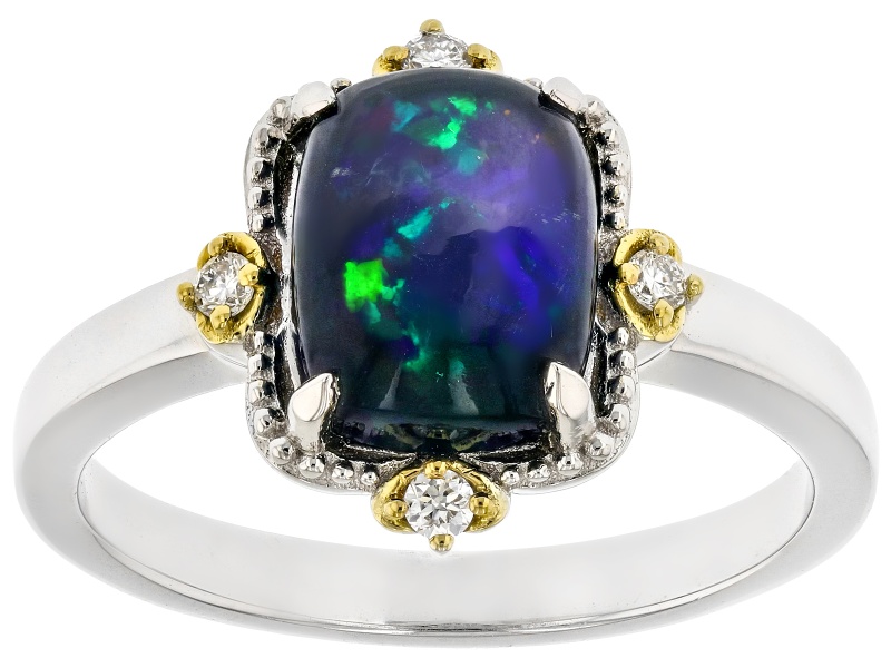 Pre-Owned Ethiopian Opal Rhodium & 18K Yellow Gold Over Sterling Silver Ring 1.12ctw