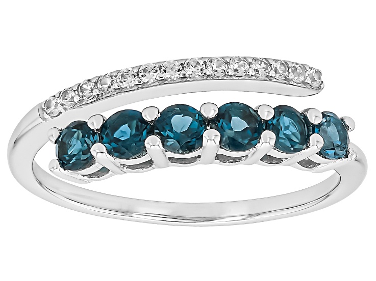 Pre-Owned London Blue Topaz with White Zircon Rhodium over Sterling Silver Ring 0.88ctw