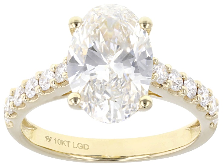 Pre-Owned Certified Oval and Round White Lab-Grown Diamond H SI2 10K Yellow Gold Ring 3.50ctw