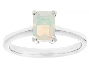 Pre-Owned White Ethiopian Opal Rhodium Over Sterling Silver Solitaire Ring 0.45ct