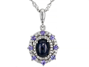 Pre-Owned Blue Star Sapphire Rhodium Over Silver Pendant Chain 2.51ctw