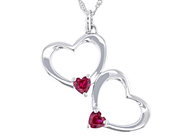 Picture of Pre-Owned Red Lab Created Ruby Rhodium Over Sterling Silver Pendant with Chain 1.09ctw