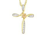 Pre-Owned Champagne And Colorless Moissanite 14k Yellow Gold Over Silver Cross Pendant .46ctw DEW