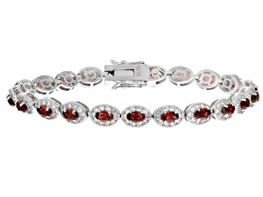 Pre-Owned Red Garnet Rhodium Over Sterling Silver Tennis Bracelet 8.39ctw