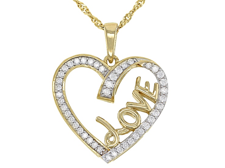 Pre-Owned Moissanite 14k Yellow Gold Over Silver Heart And Love Pendant.57ctw DEW