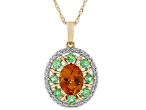 Pre-Owned Madeira Citrine With Tsavorite And White Diamond 14k Yellow Gold Pendant And Chain 2.06ctw