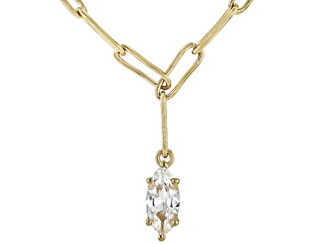 Pre-Owned White Lab Created Sapphire 18k Yellow Gold Over Sterling Silver Paperclip Necklace 0.98ct