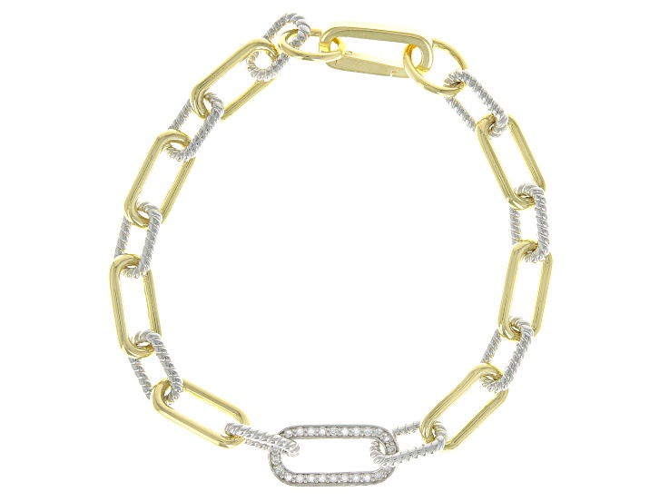 Pre-Owned White Lab-grown Diamond G-H SI 18K Gold and Rhodium Over Silver Rope Design Bracelet 0.25c