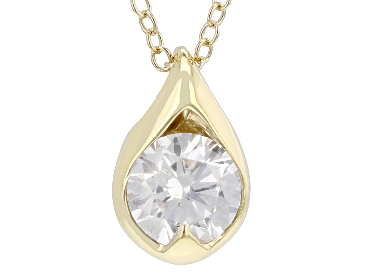 Pre-Owned White Lab-Grown Diamond H SI2 14K Yellow Gold Over Sterling Silver Solitaire Pendant W/Cha