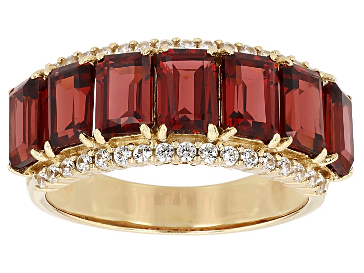 Pre-Owned Red Garnet With White Zircon 18k Yellow Gold Over Sterling Silver Ring 4.79ctw