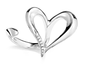 Pre-Owned Judith Ripka Couture Eros 0.05ct Diamond Rhodium Over Sterling Silver Open Heart Two-Finge