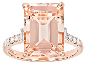 Pre-Owned Peach Morganite With White Diamond 14k Rose Gold Ring