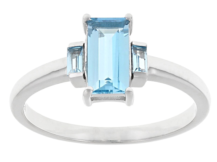 Pre-Owned Swiss Blue Topaz Rhodium Over Sterling Silver Ring.92ctw