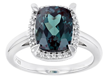 Picture of Pre-Owned Blue Lab Created Alexandrite Rhodium Over Sterling Silver Ring 3.39ctw