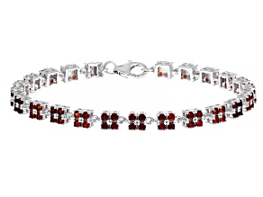 Pre-Owned Red Garnet Rhodium Over Sterling Silver 2-row Bracelet 3.12ctw