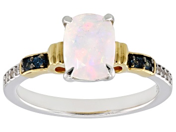 Picture of Pre-Owned White Ethiopian Opal Rhodium & 18K Yellow Gold Over Silver Ring 0.95ctw
