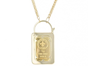 Pre-Owned 24k Yellow Gold 1g Padlock Ingot with 14k Gold Frame and 18" Spiga Necklace
