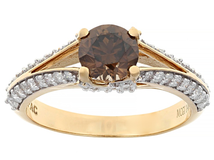 Pre-Owned Champagne and White Diamond 14K Yellow Gold Ring 1.49ctw