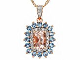 Pre-Owned Peach Morganite, Santa Maria Aquamarine, White Diamond 10k Rose Gold Pendant With Chain 1.