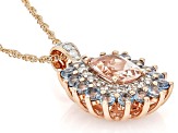 Pre-Owned Peach Morganite, Santa Maria Aquamarine, White Diamond 10k Rose Gold Pendant With Chain 1.