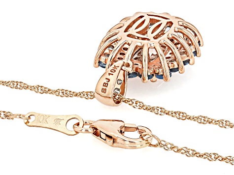 Pre-Owned Peach Morganite, Santa Maria Aquamarine, White Diamond 10k Rose Gold Pendant With Chain 1.