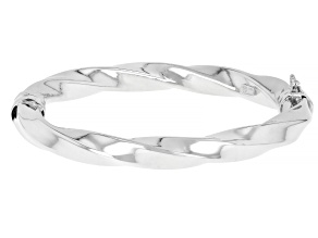 Pre-Owned Rhodium Over Sterling Silver 7 Inch Polished Twist Bangle