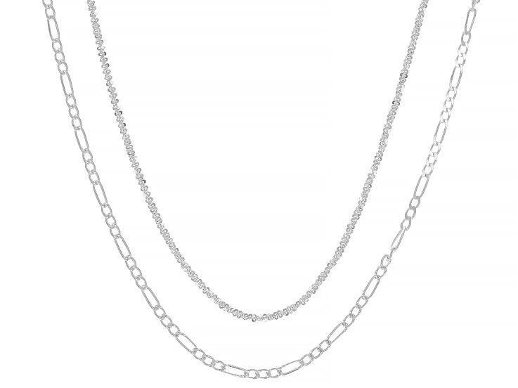 Pre-Owned Sterling Silver Twisted 1.5mm Criss-Cross 18" and 2.3mm Figaro 20" Chain Set of 2