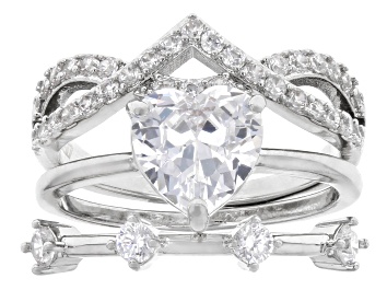 Picture of Pre-Owned White Cubic Zirconia Rhodium Over Brass Ring Stack of 3 4.24ctw