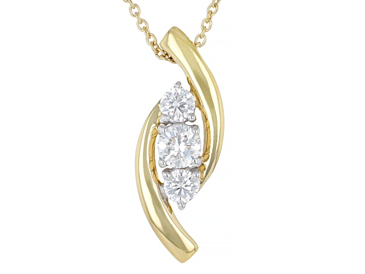 Pre-Owned Round White Lab-Grown Diamond F-G VS 14K Yellow Gold Over Sterling Silver Pendant With Cha