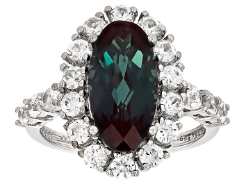 Picture of Pre-Owned Blue Lab Created Alexandrite Rhodium Over Sterling Silver Ring 4.94ctw