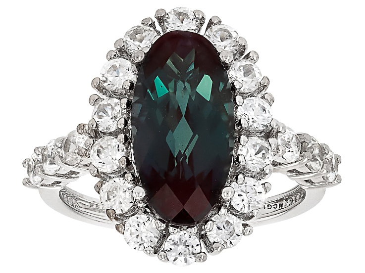 Pre-Owned Blue Lab Created Alexandrite Rhodium Over Sterling Silver Ring 4.94ctw