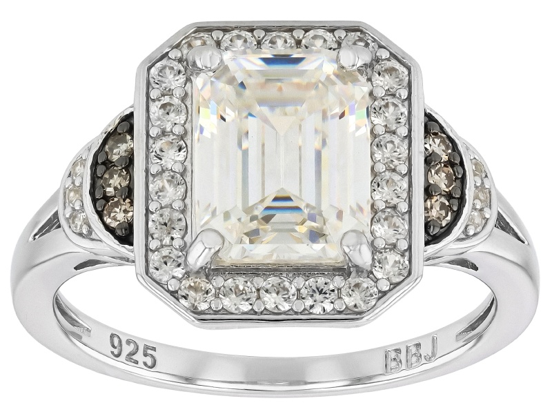 Pre-Owned White Lab Strontium Titanate Rhodium Over Sterling Silver Ring 3.79ctw