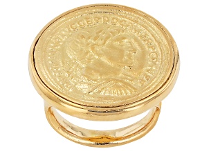 Pre-Owned 18k Yellow Gold Over Bronze Faux Coin Ring