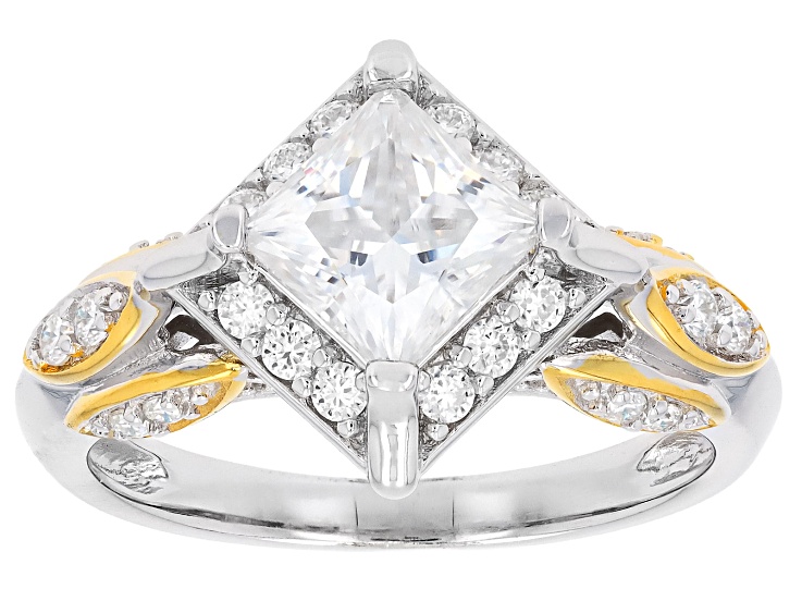 Pre-Owned Moissanite Platineve And 14k Yellow Gold Over Silver Halo Ring 1.60ctw DEW.