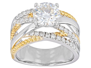 Pre-Owned Moissanite Platineve and 14k Yellow Gold Over  Silver Crossover Ring 2.62ctw DEW.