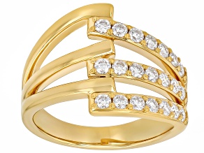 Pre-Owned Moissanite Multirow 14K Yellow Gold Over Silver Ring 0.63ctw DEW
