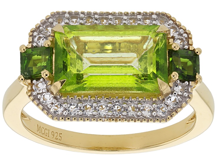 Pre-Owned Meadow Green Topaz 18K Yellow Gold & Rhodium Over Silver Ring 4.16ctw