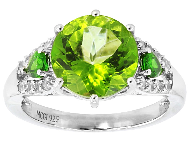 Pre-Owned Meadow Green Topaz With Chrome Diopside & White Topaz Rhodium Over Sterling Silver Ring 4.
