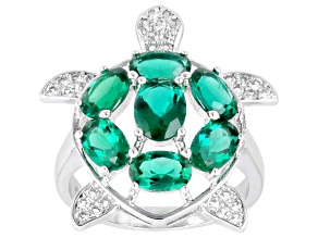 Pre-Owned Lab Created Emerald Rhodium Over Brass Ring 3.37ctw