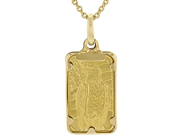Pre-Owned 24k Gold 1g Bald Eagle Ingot With 10k Gold Frame Pendant And 10K Gold Filled 1.1mm Cable 2